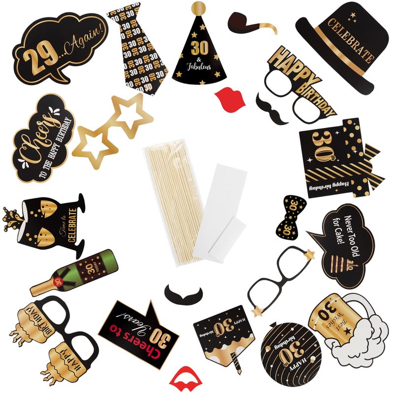 LINGTEER Happy 30th Birthday Party Photo Booth Props,Cheers to 30th Birthday Thirty Years Old Bday Party Centerpieces Props Decorations Sign. - Image 2